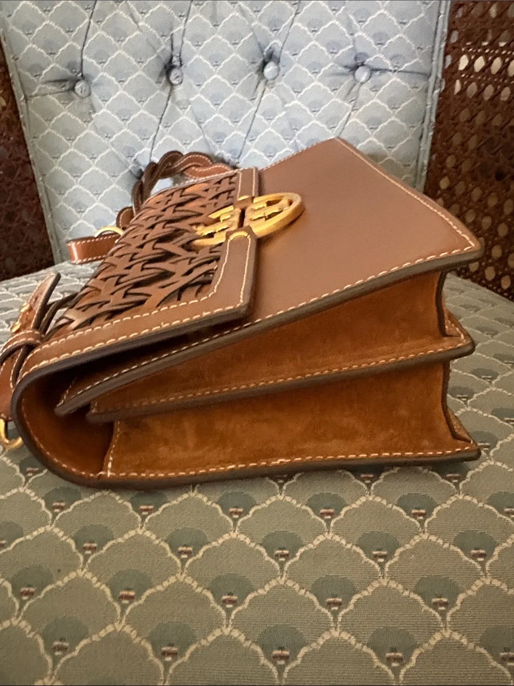 Tory Burch Brown Miller Leather Basketweave Shoulder Bag